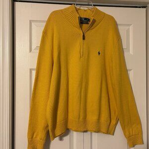MENS RALPH LAUREN Sz XL Dark Yellow w/ Logo 1/4 Zip Long Sleeve Cotton Sweater